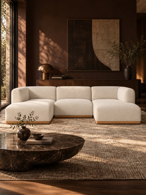 Sofa modułowa ALIKO U - 270 cm, welurowa biała