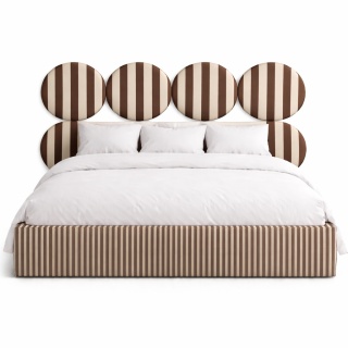 Lóżko tapicerowane DISSONANCE CIRCLE No.2 designerskie brązowe zagłówek paski