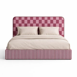 Łóżko tapicerowane DISSONANCE No.1 designerskie różowe z zagłówkiem