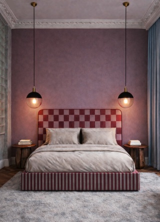 Łóżko tapicerowane DISSONANCE No.1 designerskie różowe z zagłówkiem