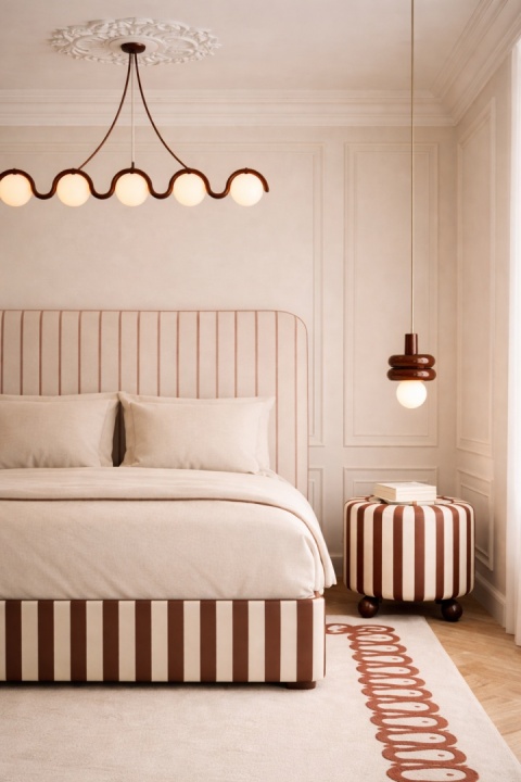 Łóżko tapicerowane DISSONANCE No.10 designerskie z zagłówkiem brązowe