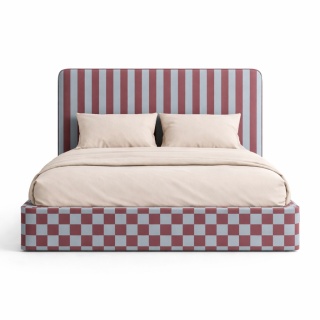 Łóżko tapicerowane DISSONANCE No.14 designerskie z zagłówkiem niebieskie bordowe