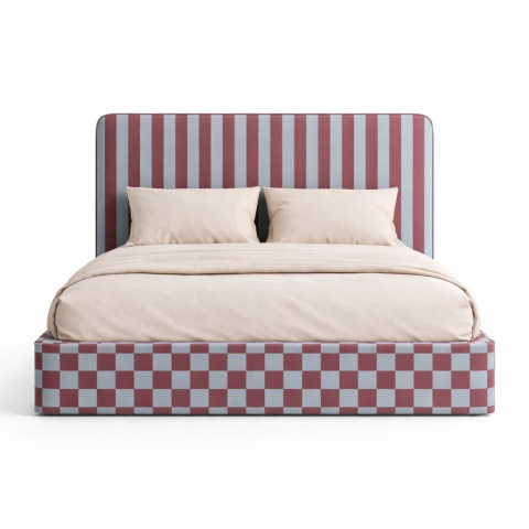 Łóżko tapicerowane DISSONANCE No.14 designerskie z zagłówkiem niebieskie bordowe