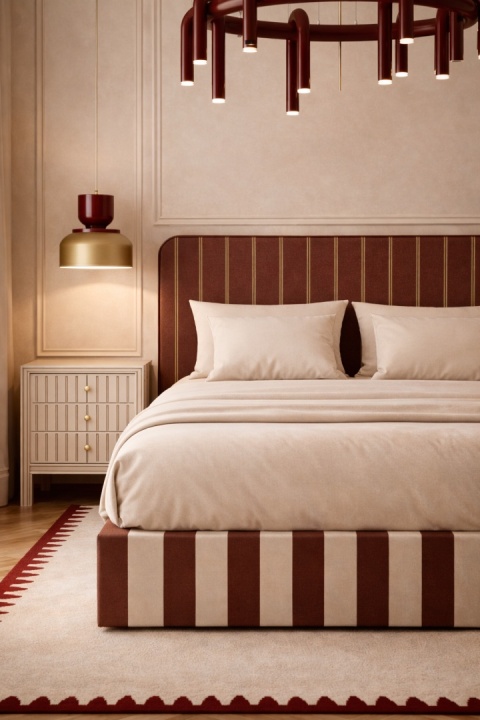 Łóżko tapicerowane DISSONANCE No.15 designerskie z zagłówkiem burgundowe