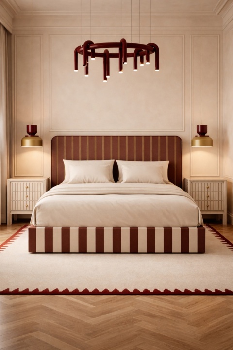 Łóżko tapicerowane DISSONANCE No.15 designerskie z zagłówkiem burgundowe