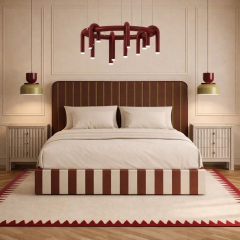 Łóżko tapicerowane DISSONANCE No.15 designerskie z zagłówkiem burgundowe