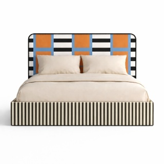 Łóżko tapicerowane DISSONANCE No.16 designerskie z zagłówkiem czarno beżowe