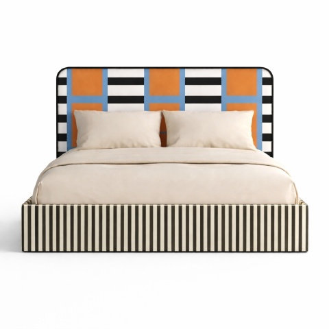 Łóżko tapicerowane DISSONANCE No.16 designerskie z zagłówkiem czarno beżowe