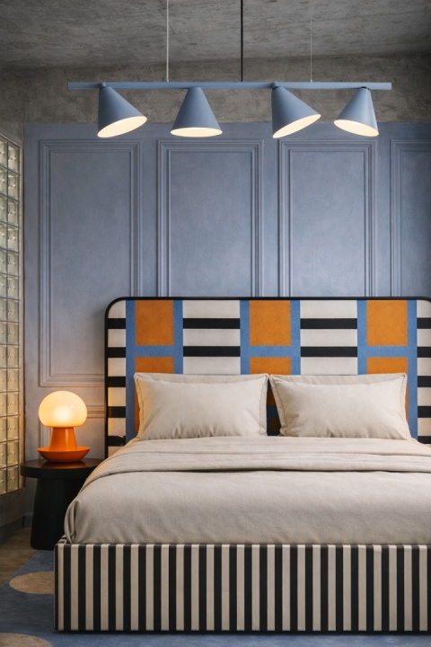 Łóżko tapicerowane DISSONANCE No.16 designerskie z zagłówkiem czarno beżowe