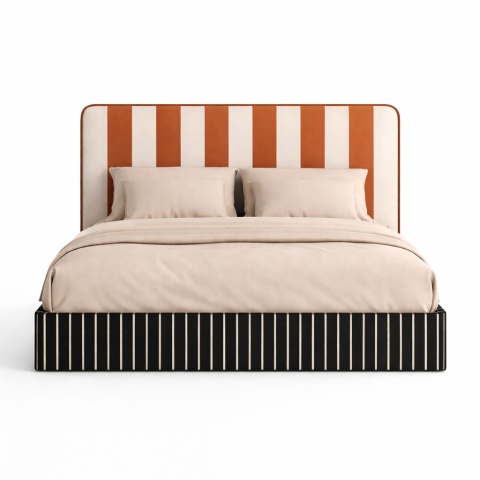 Łóżko tapicerowane DISSONANCE No.17 designerskie z zagłówkiem czarno pomarańczowe
