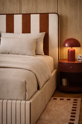 Łóżko tapicerowane DISSONANCE No.18 designerskie z zagłówkiem pomarańczowe