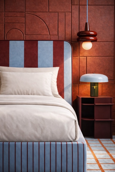 Łóżko tapicerowane DISSONANCE No.19 designerskie z zagłówkiem niebieskie