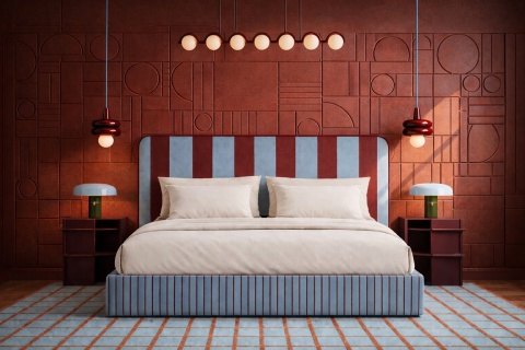 Łóżko tapicerowane DISSONANCE No.19 designerskie z zagłówkiem niebieskie