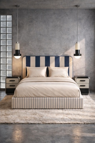 Łóżko tapicerowane DISSONANCE No.20 designerskie z zagłówkiem niebieskie