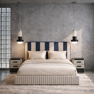 Łóżko tapicerowane DISSONANCE No.20 designerskie z zagłówkiem niebieskie