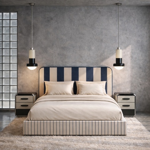 Łóżko tapicerowane DISSONANCE No.20 designerskie z zagłówkiem niebieskie