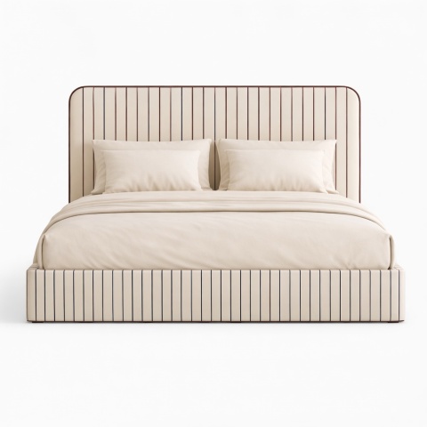 Łóżko tapicerowane DISSONANCE No.21 designerskie z zagłówkiem beżowe