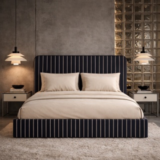 Lóżko tapicerowane DISSONANCE No.22 designerskie z zagłówkiem granatowe