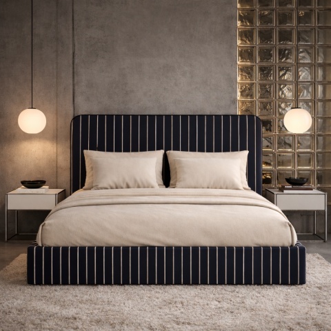 Lóżko tapicerowane DISSONANCE No.22 designerskie z zagłówkiem granatowe