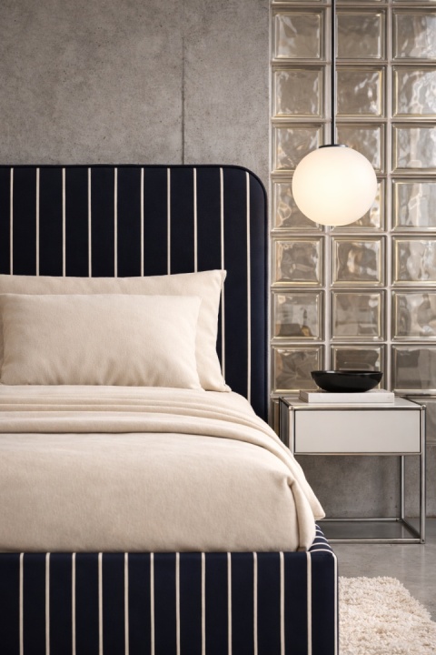 Lóżko tapicerowane DISSONANCE No.22 designerskie z zagłówkiem granatowe