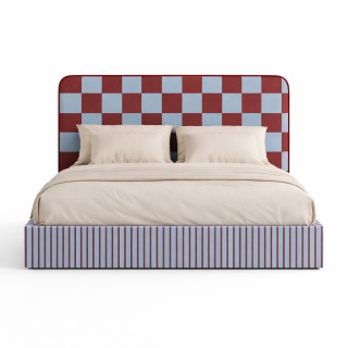 Łóżko tapicerowane DISSONANCE No.4 designerskie z zagłówkiem niebieskie