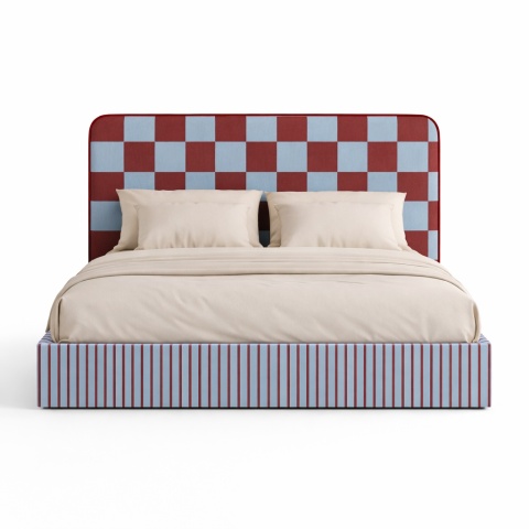 Łóżko tapicerowane DISSONANCE No.4 designerskie z zagłówkiem niebieskie