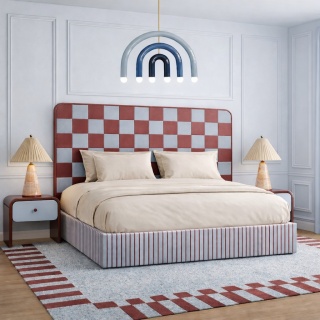 Łóżko tapicerowane DISSONANCE No.4 designerskie z zagłówkiem niebieskie