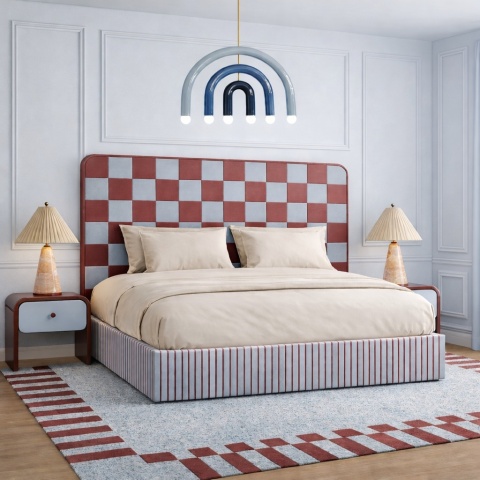 Łóżko tapicerowane DISSONANCE No.4 designerskie z zagłówkiem niebieskie