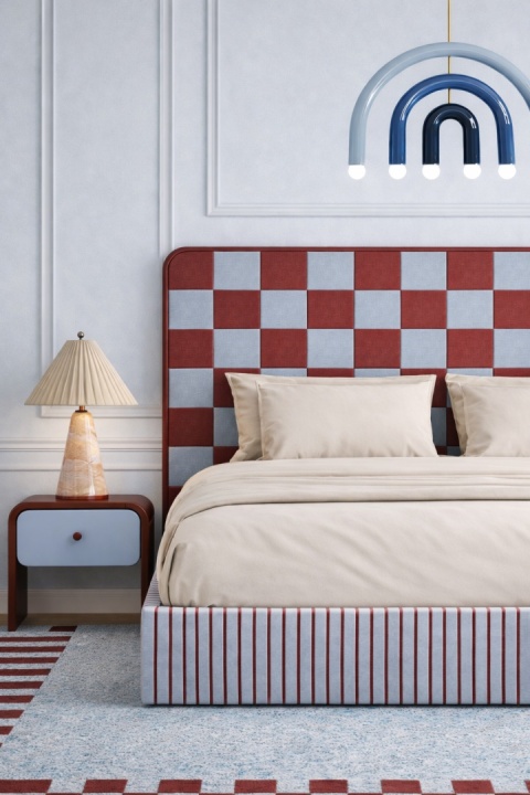 Łóżko tapicerowane DISSONANCE No.4 designerskie z zagłówkiem niebieskie