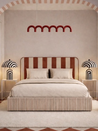 Łóżko tapicerowane DISSONANCE No.7 designerskie z zagłówkiem brązowo pomarańczowe