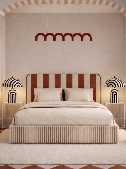 Łóżko tapicerowane DISSONANCE No.7 designerskie z zagłówkiem brązowo pomarańczowe