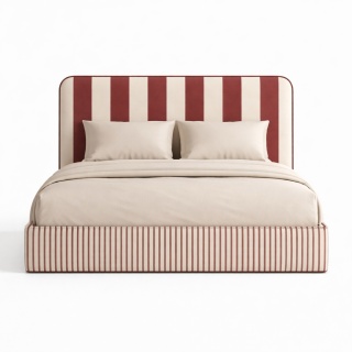 Łóżko tapicerowane DISSONANCE No.7 designerskie z zagłówkiem brązowo pomarańczowe