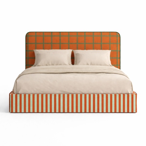 Łóżko tapicerowane DISSONANCE No.8 z zagłówkiem pomarańczowe