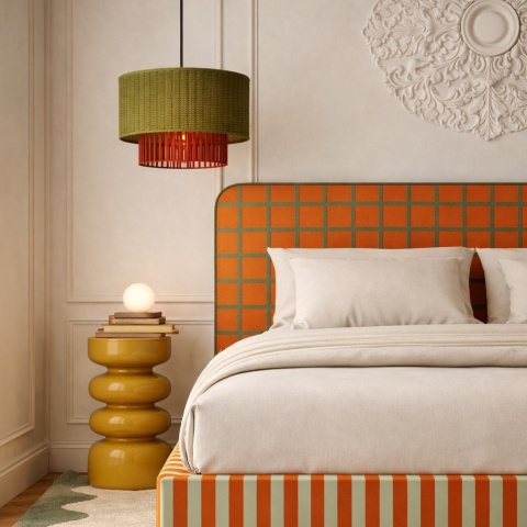 Łóżko tapicerowane DISSONANCE No.8 z zagłówkiem pomarańczowe