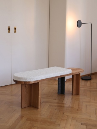 Ławka siedzisko BENCH STONE 140 x 35 cm dąb naturalny / granit