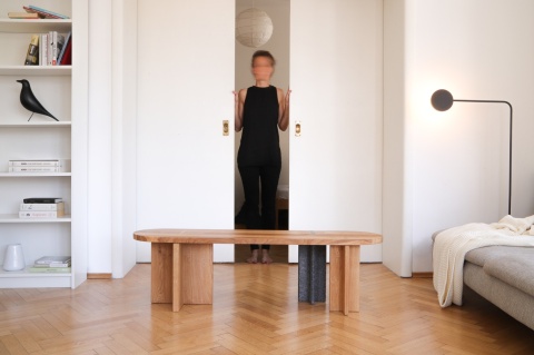 Ławka siedzisko BENCH STONE 140 x 35 cm dąb naturalny / granit