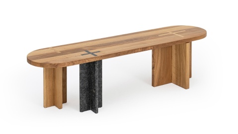 Ławka siedzisko BENCH STONE 140 x 35 cm dąb naturalny / granit