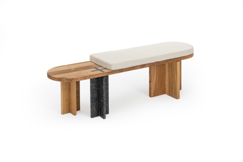 Ławka siedzisko BENCH STONE 140 x 35 cm dąb naturalny / granit