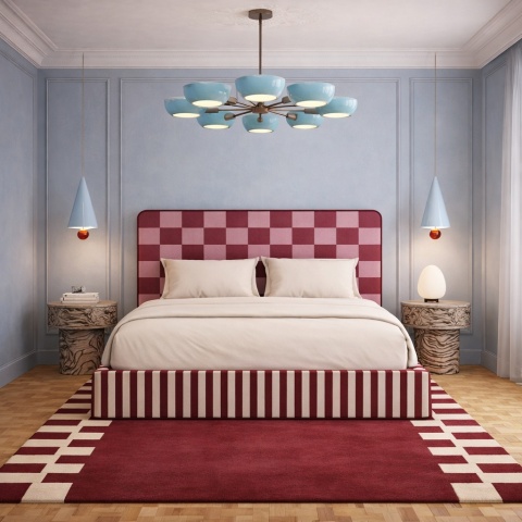 Łóżko tapicerowane DISSONANCE No.5 designerskie z zagłówkiem różowe
