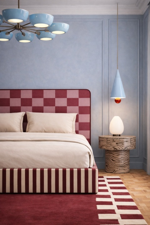 Łóżko tapicerowane DISSONANCE No.5 designerskie z zagłówkiem różowe