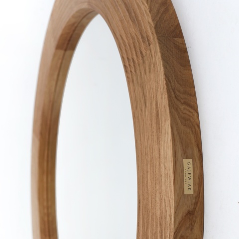 Lustro ryflowane 100 cm rama z litego drewna okrągłe do łazienki