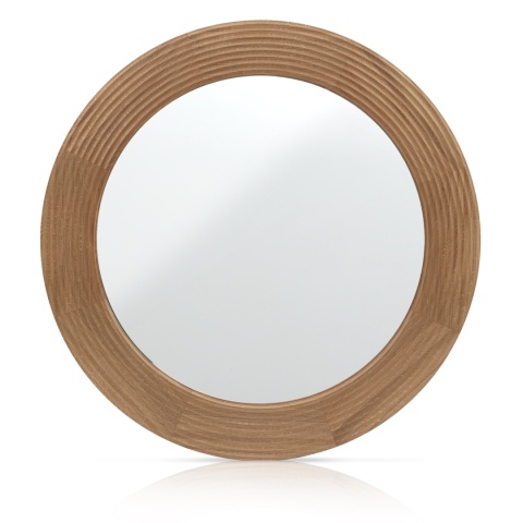 Lustro ryflowane 100 cm rama z litego drewna okrągłe do łazienki