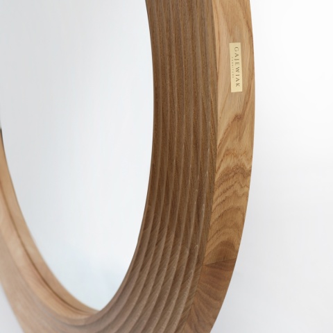 Lustro ryflowane 100 cm rama z litego drewna okrągłe do łazienki