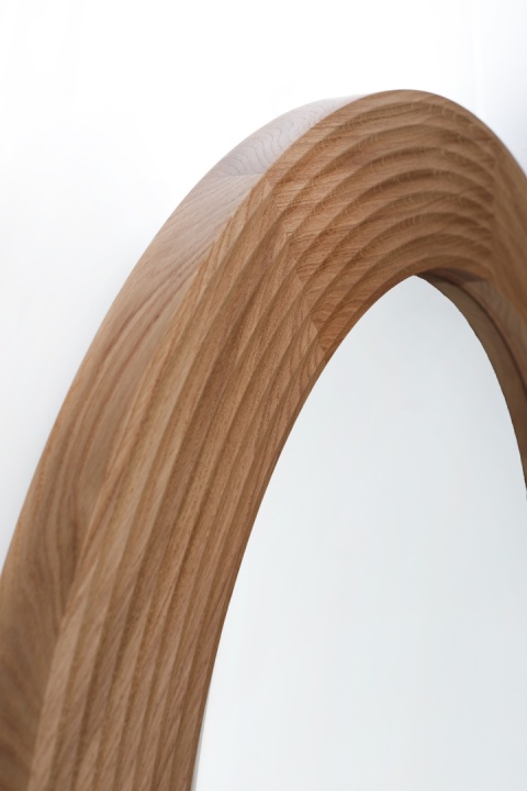 Lustro ryflowane 100 cm rama z litego drewna okrągłe do łazienki