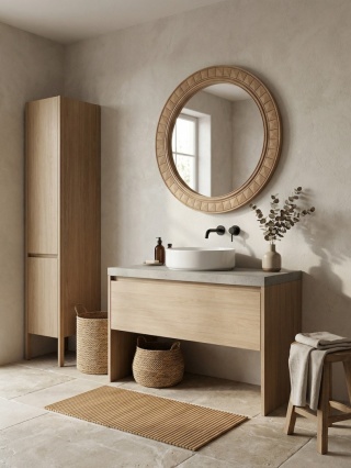 Lustro w dębowej ramie 100 cm z elementami ozdobnymi do łazienki