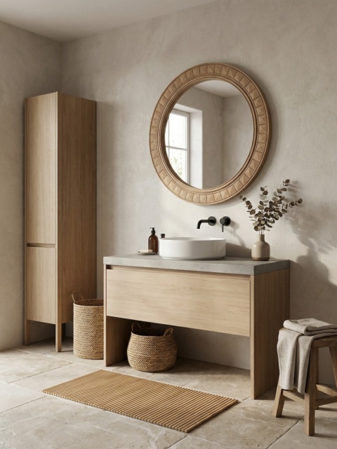 Lustro w dębowej ramie 100 cm z elementami ozdobnymi do łazienki