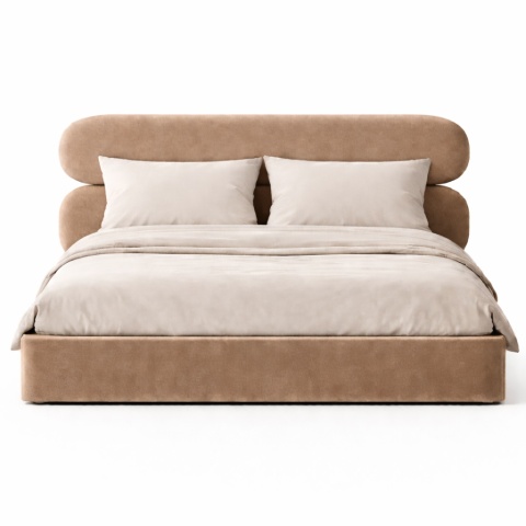 Łóżko tapicerowane MOU designerskie z zagłówkiem cappuccino
