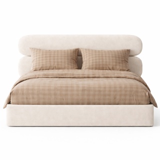 Łóżko tapicerowane MOU designerskie z zagłówkiem kremowe