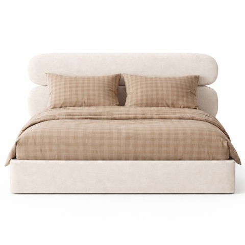 Łóżko tapicerowane MOU designerskie z zagłówkiem kremowe