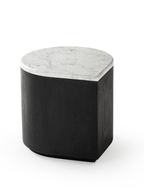 Stolik DROP 38 x 38 cm lite drewno czarne z kamiennym blatem